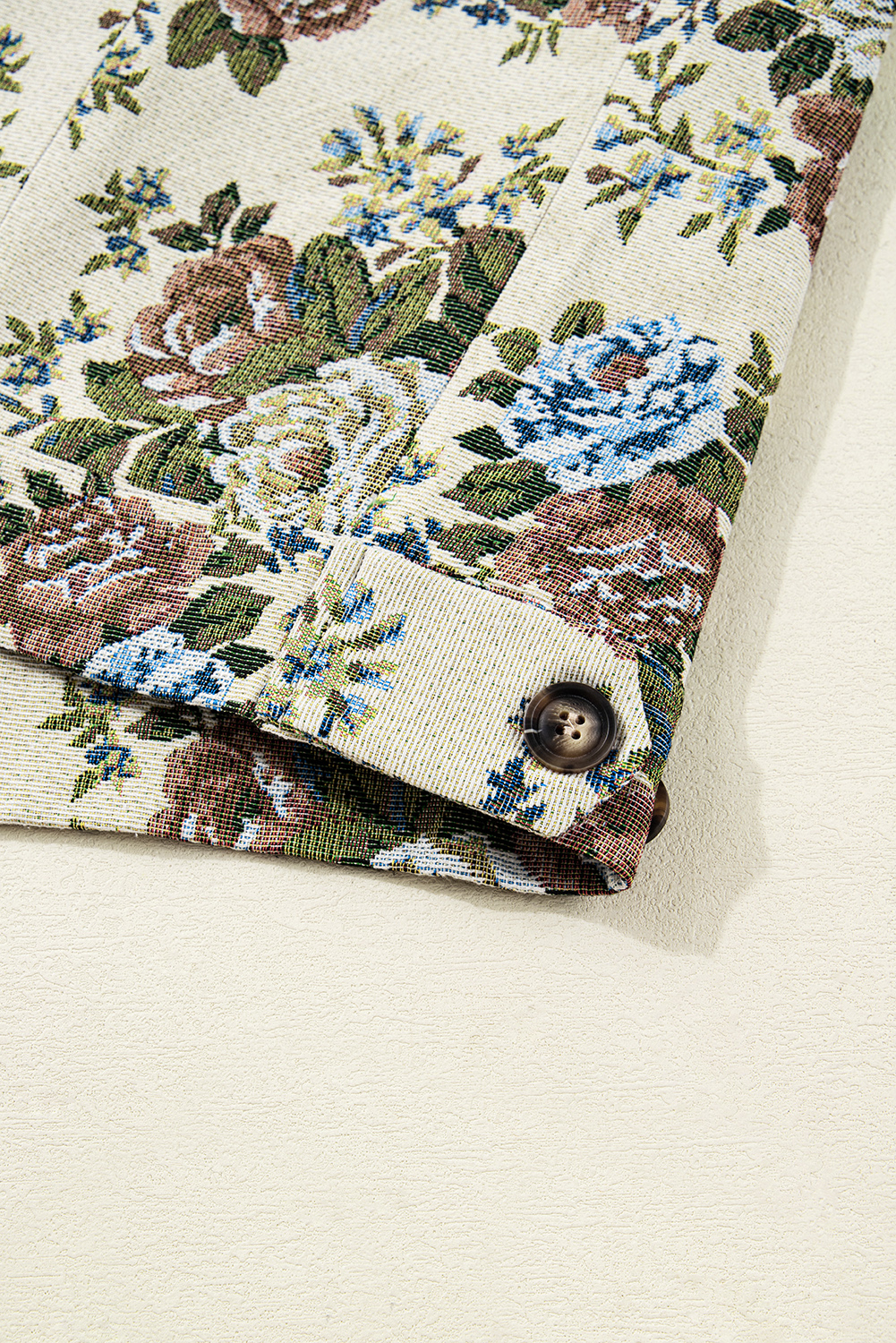 Khaki Floral Print Zip Up Contrast Collared Jacket view 18