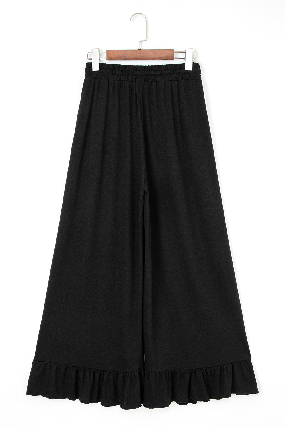 Black Ruffled Wide Leg Pull On High Waist Pants with Pockets view 4