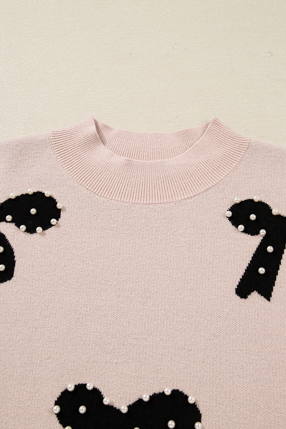 Smoke Gray Pearl Embellished Bow Pattern Loose Sweater view 16