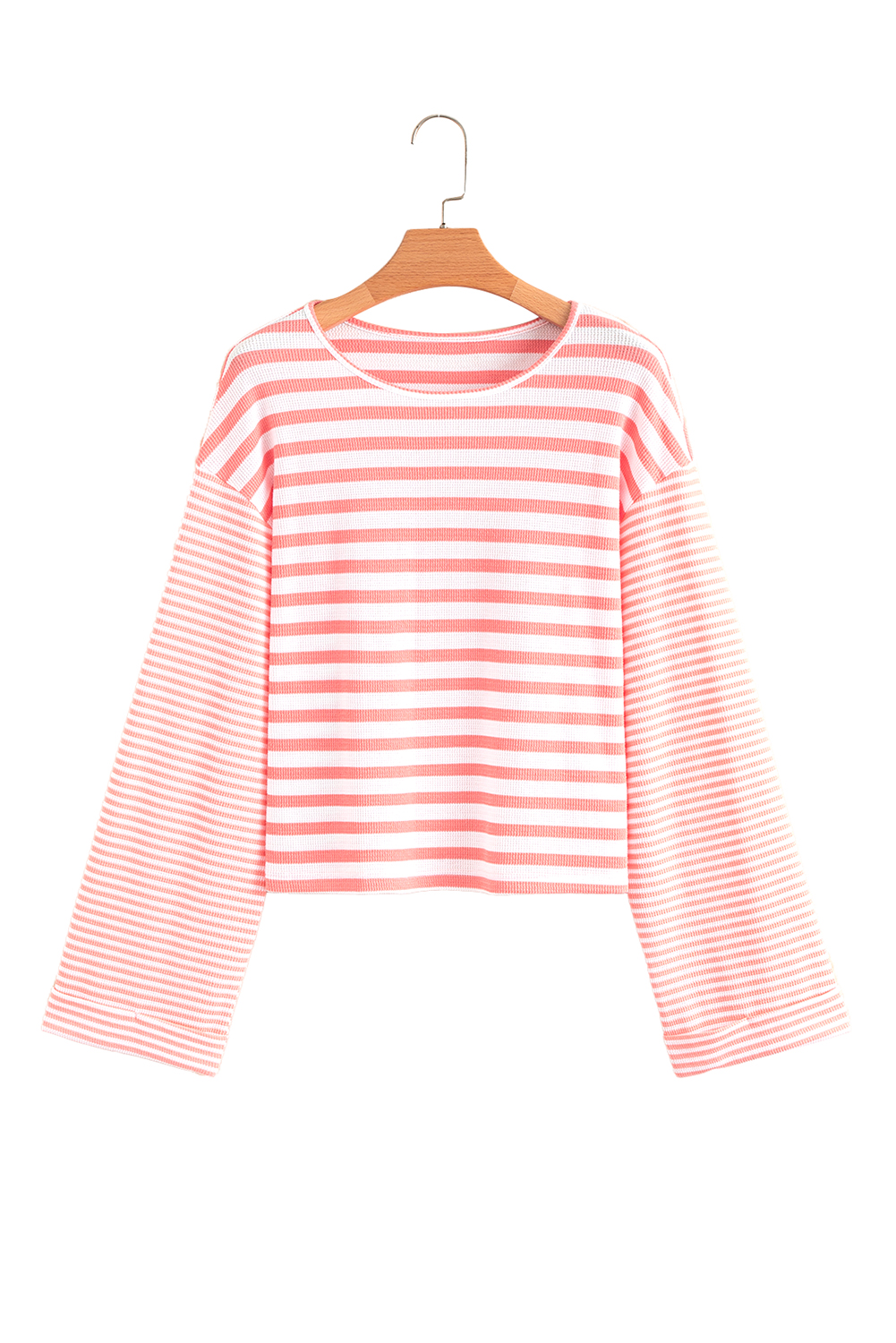 Pink Stripe Textured Contrast Dropped Long Sleeve Top view 22