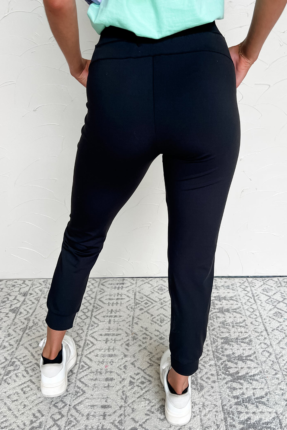 Black Exposed Seam Detail Skinny Drawstring Jogger Pants view 2