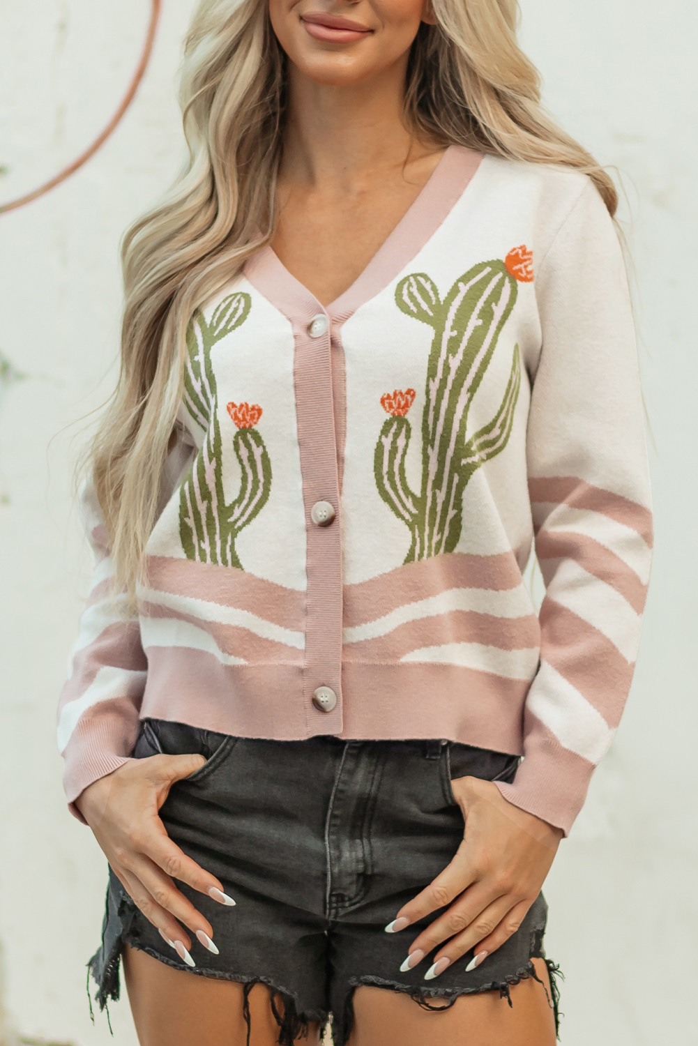 Apricot Desert Cactus Buttoned Front Sweater Cardigan view 7