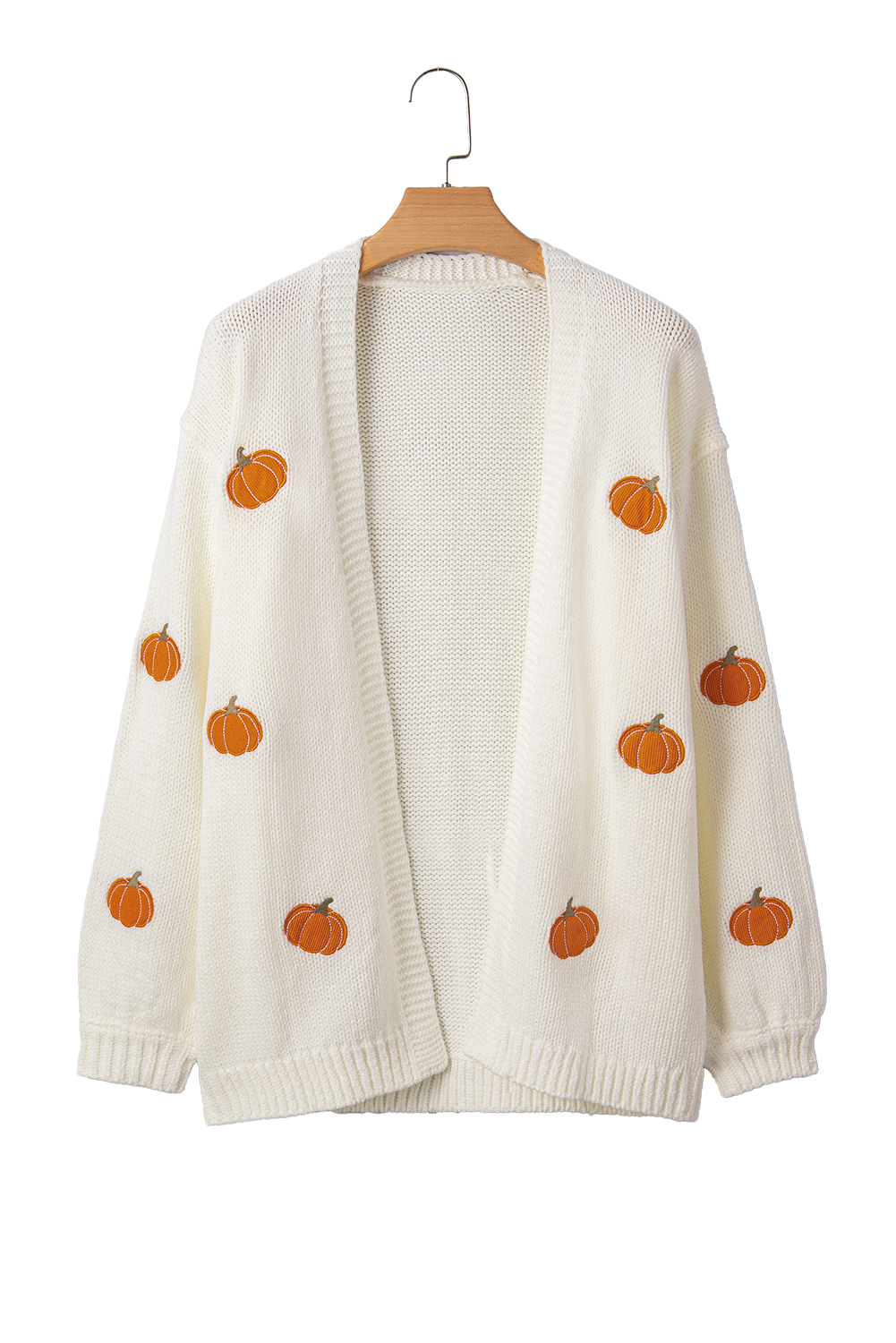 White Pumpkin Print Open Front Drop Shoulder Midi Cardigan view 22