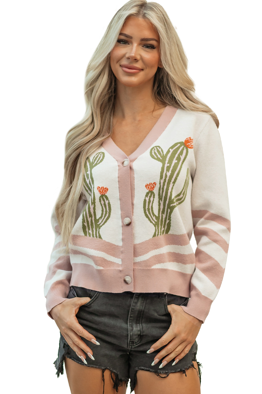 Apricot Desert Cactus Buttoned Front Sweater Cardigan view 18