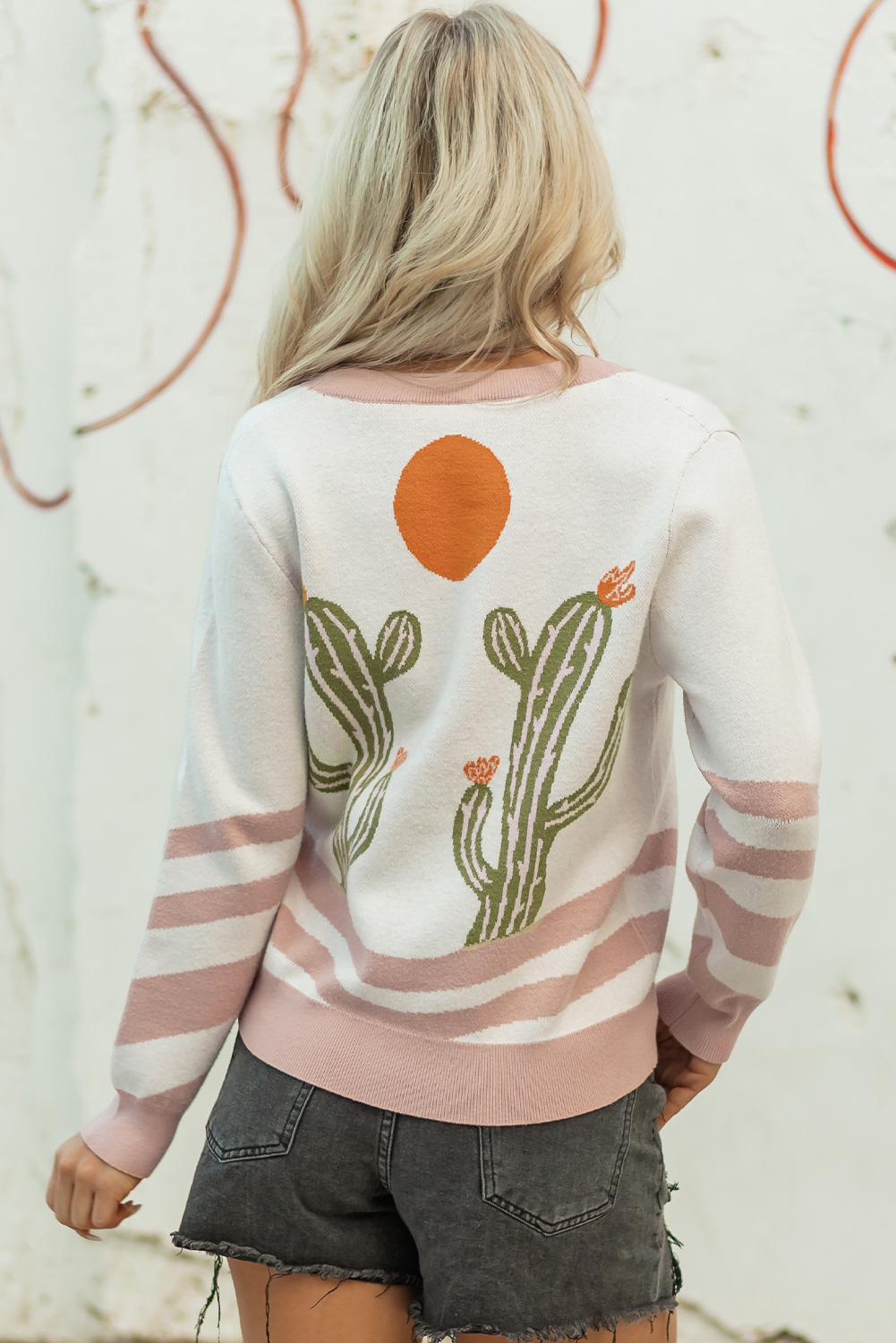 Apricot Desert Cactus Buttoned Front Sweater Cardigan view 2