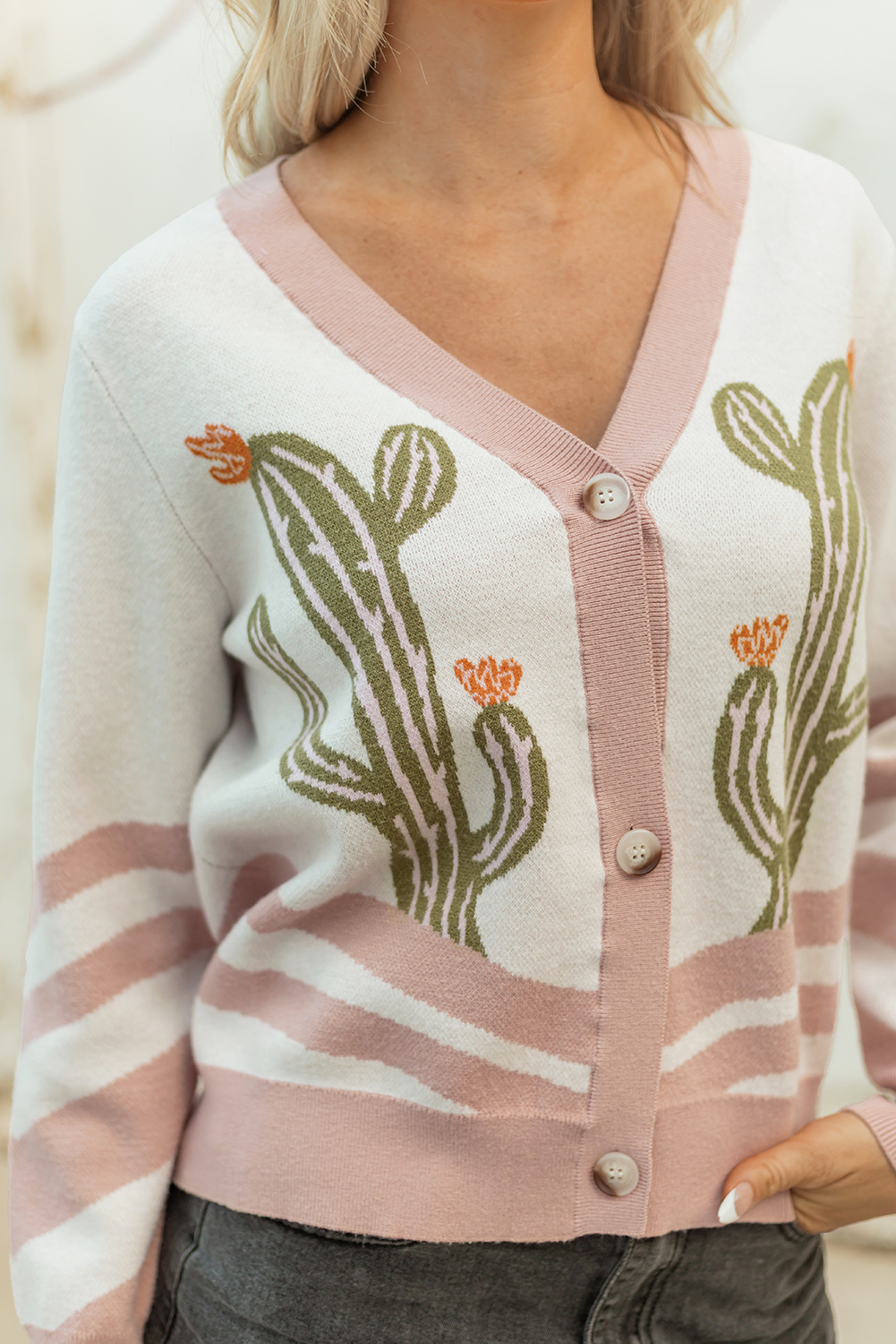 Apricot Desert Cactus Buttoned Front Sweater Cardigan view 8