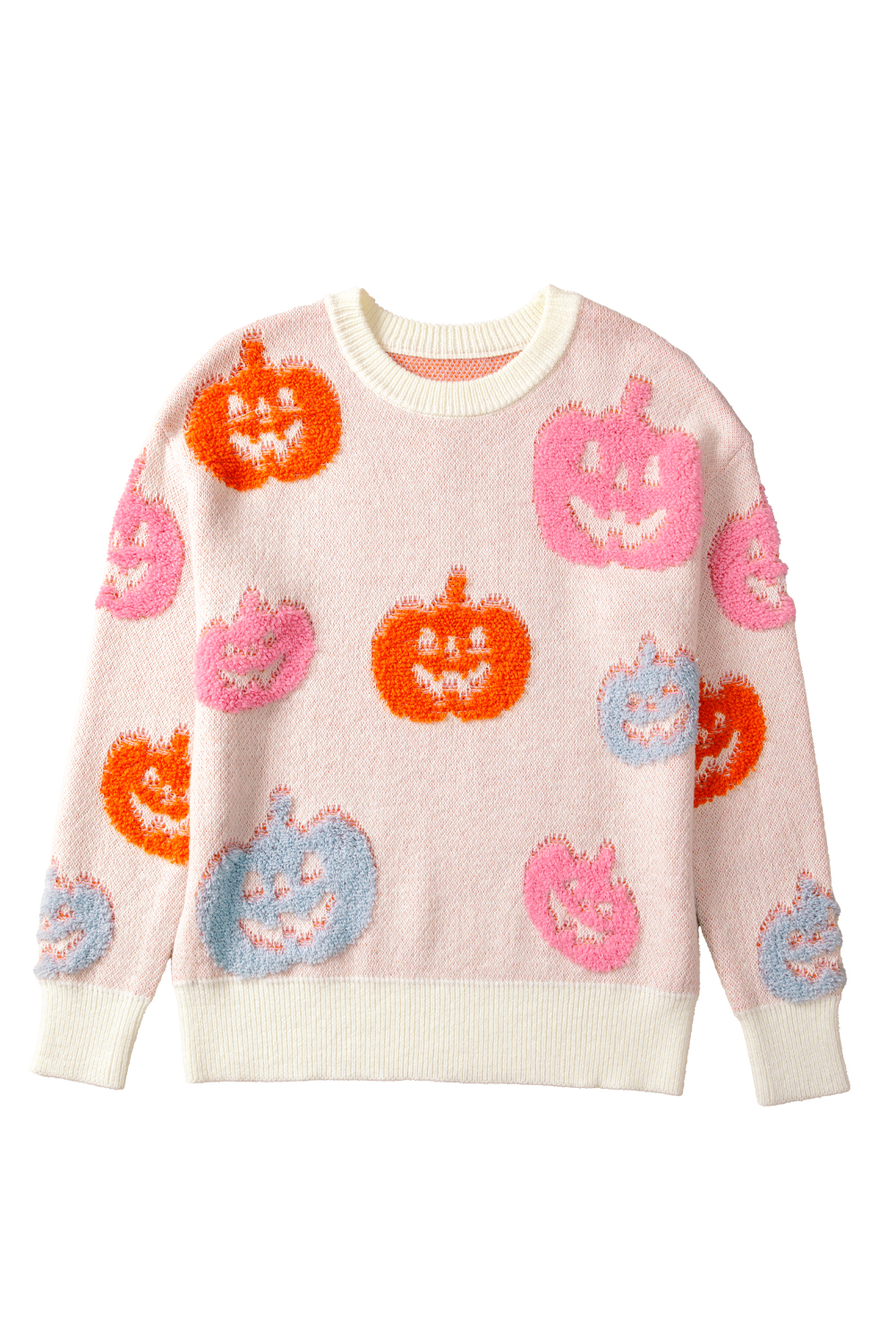 Beige Halloween Cute Pumpkin Pattern Sweater view 17