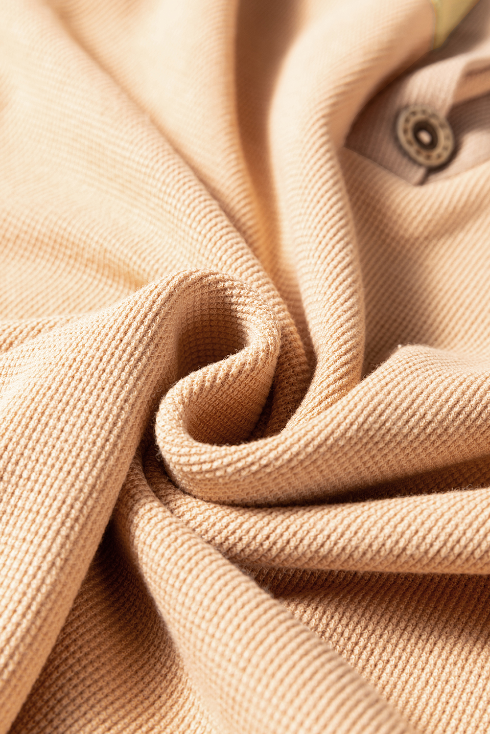 Buckskin Color Block Thermal Textured Knit Drop Shoulder Henley Top view 18