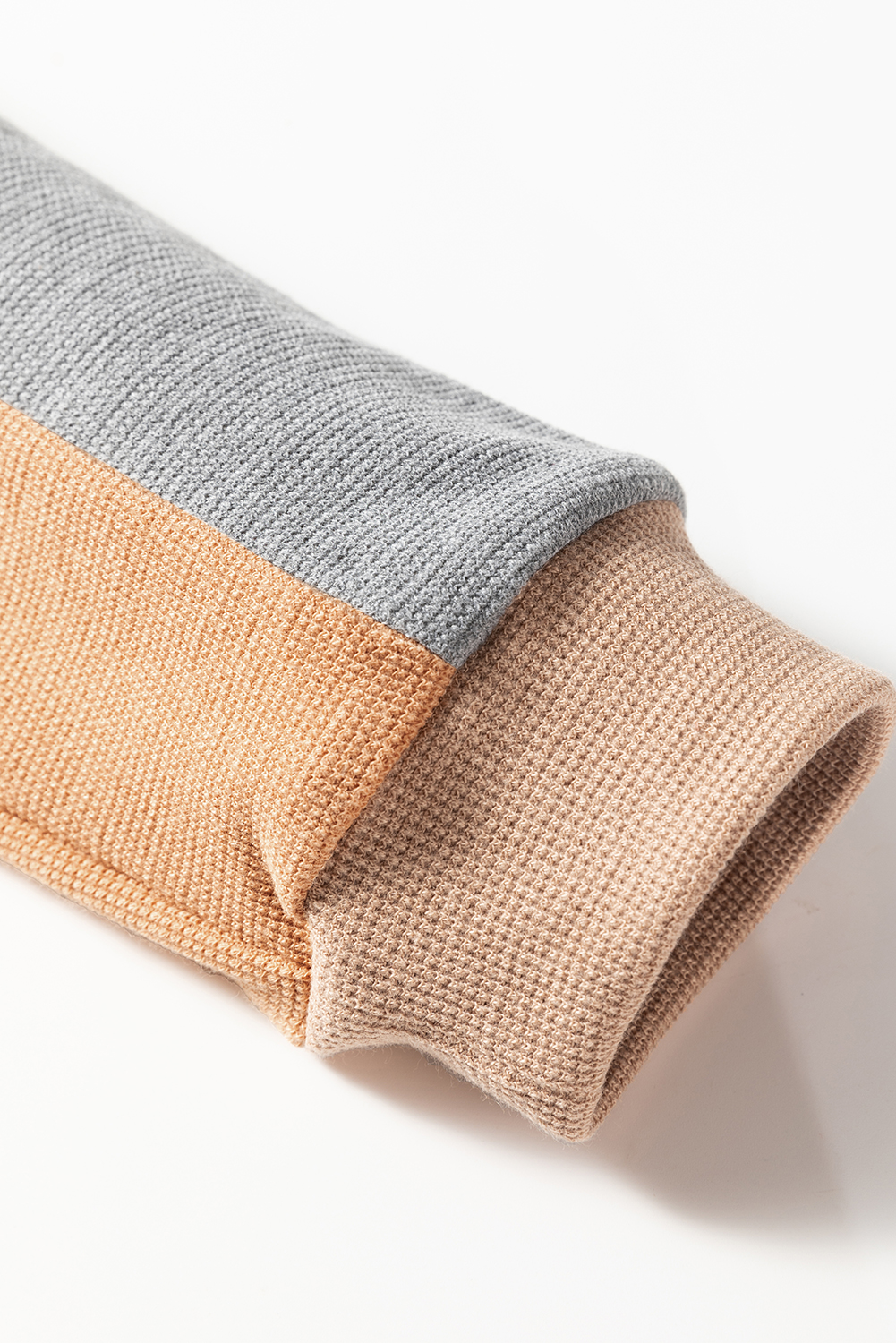 Buckskin Color Block Thermal Textured Knit Drop Shoulder Henley Top view 17