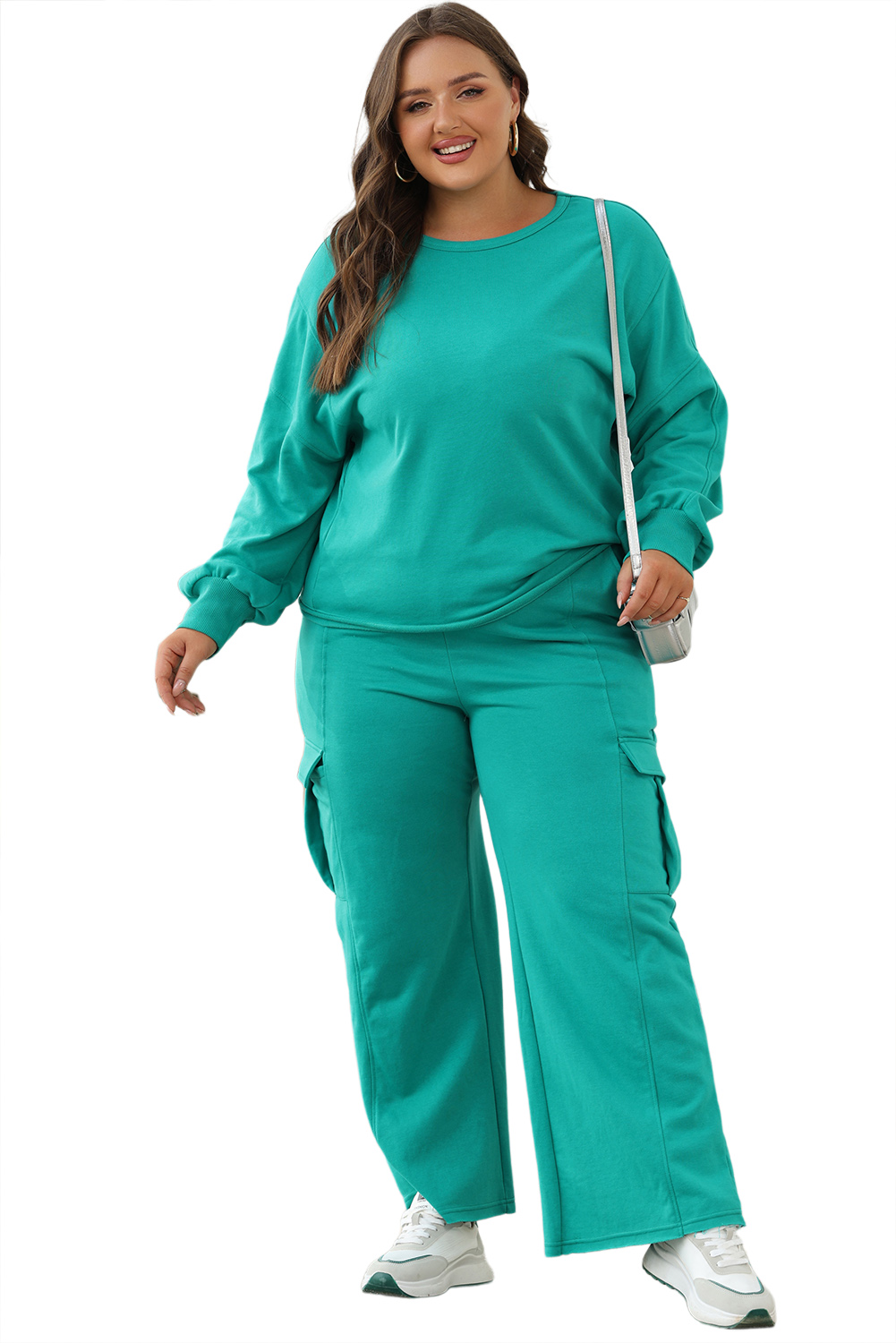Solid Color Pullover Top and Cargo Pants Set view 33