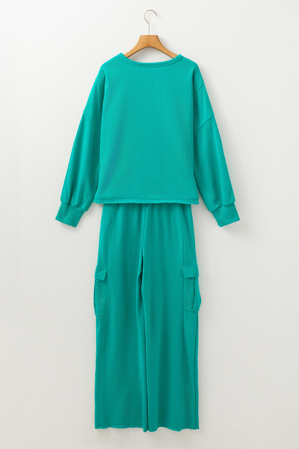 Solid Color Pullover Top and Cargo Pants Set view 7