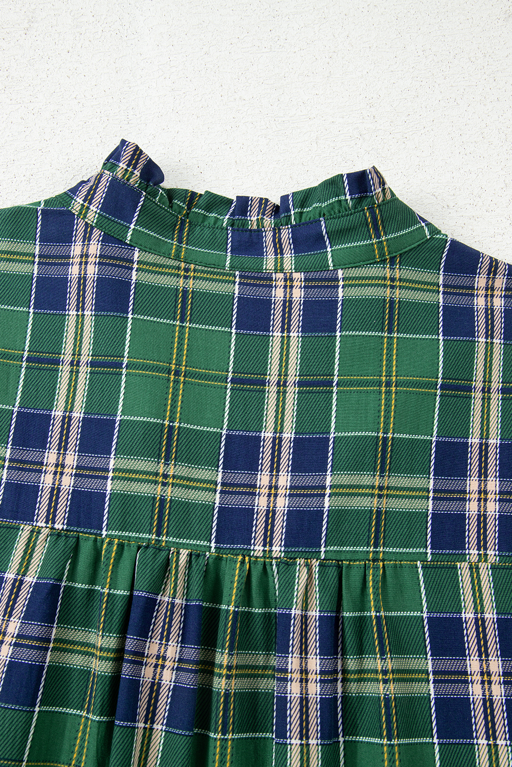 Green Plaid Print Frilly Collar Long Sleeve Shift Mini Dress view 19