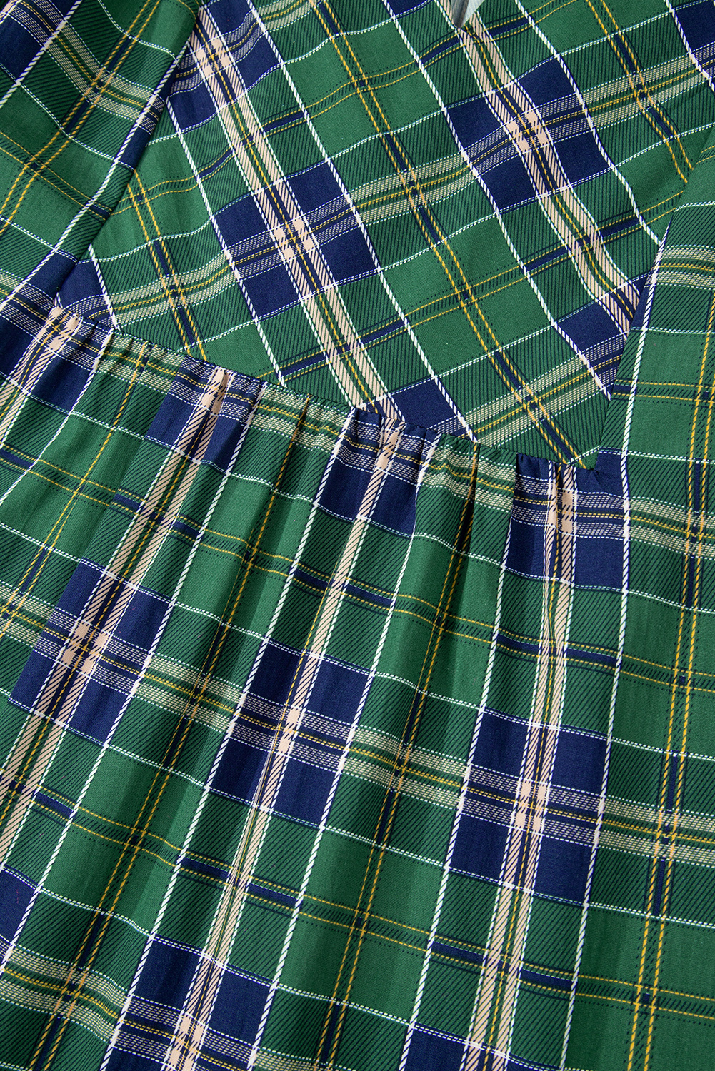 Green Plaid Print Frilly Collar Long Sleeve Shift Mini Dress view 16