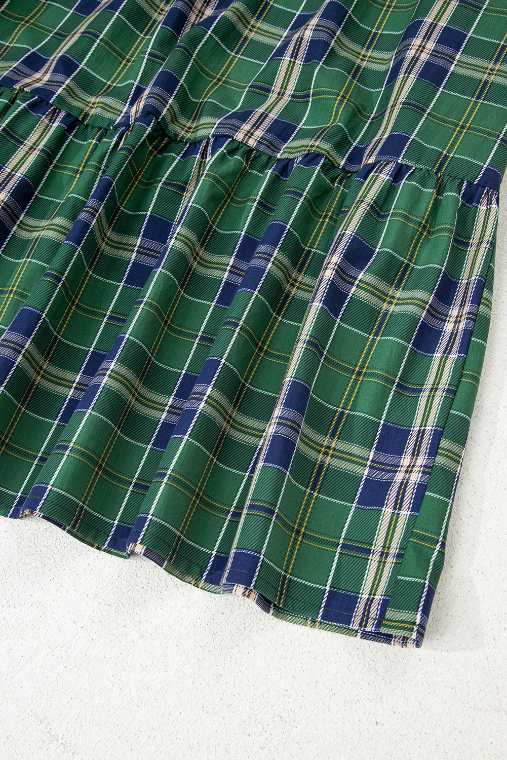 Green Plaid Print Frilly Collar Long Sleeve Shift Mini Dress view 17
