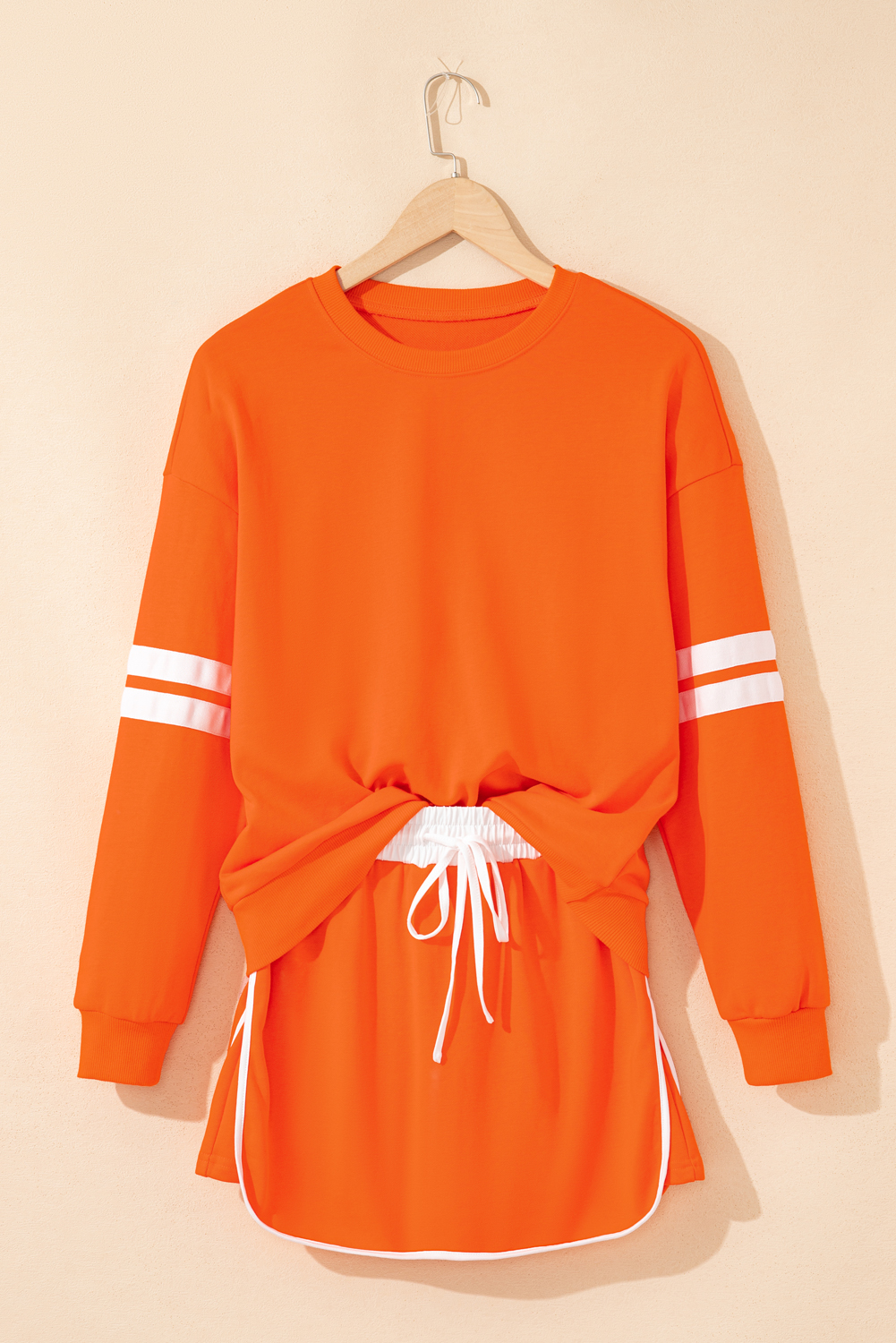Orange Varsity Stripe Detail Drop Shoulder Pullover Mini Skort Set view 8