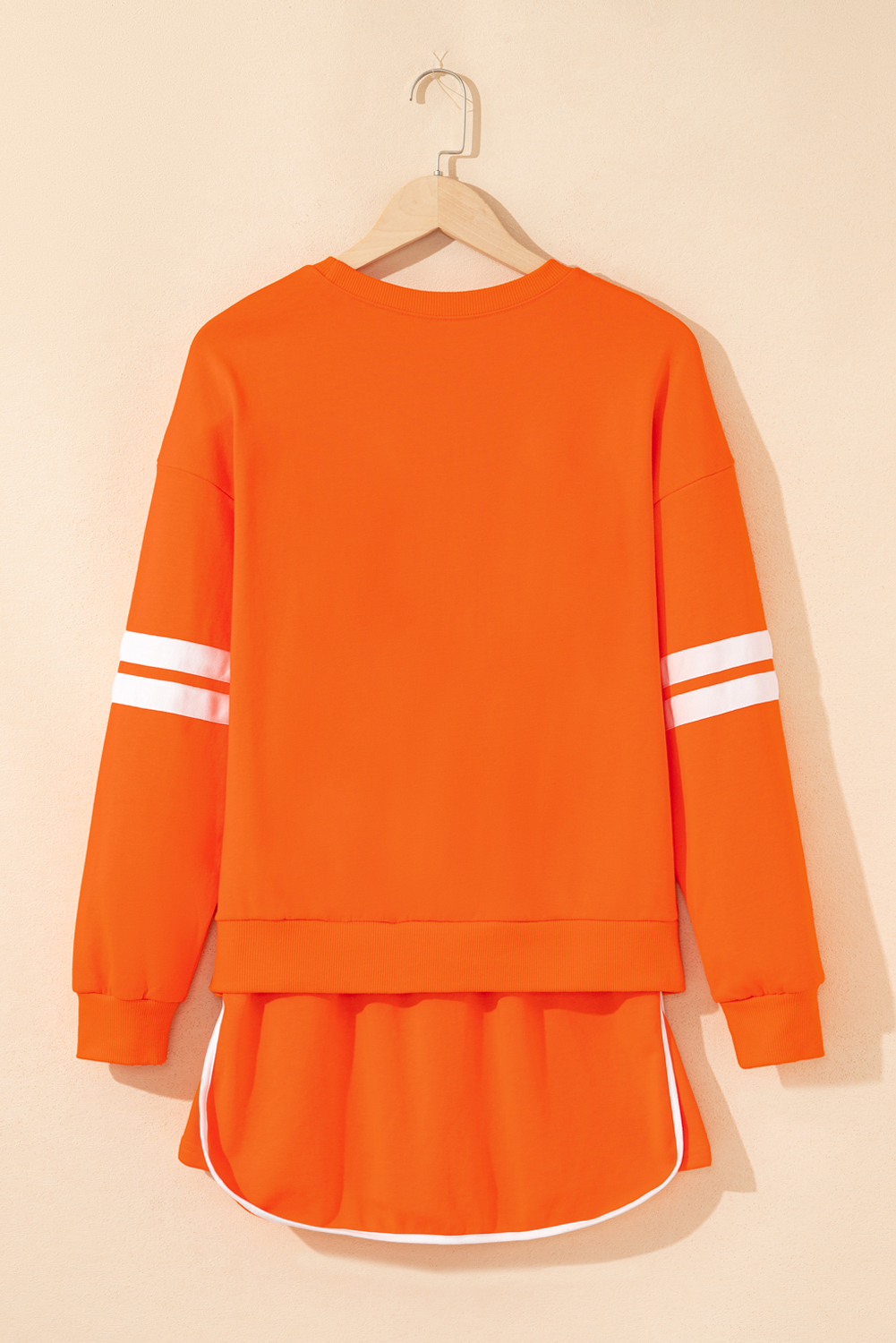 Orange Varsity Stripe Detail Drop Shoulder Pullover Mini Skort Set view 9