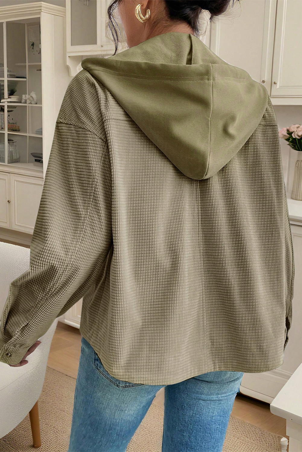 Laurel Green 2 in 1 Thermal Knit Textured Hooded Jacket view 10