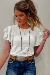 White Layered Ruffle Short Sleeve Round Neck Top