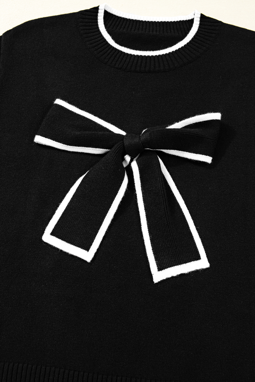 Black Contrast Trim Big Bow Accent Holiday Cropped Sweater view 15