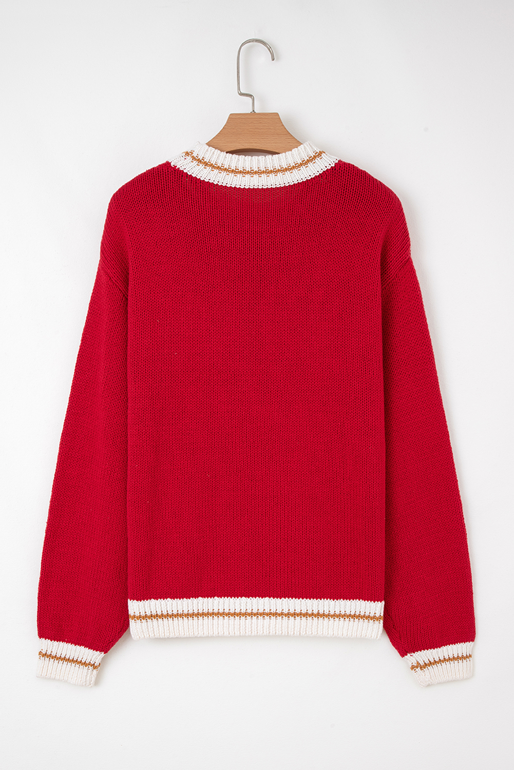 Fiery Red MERRY Color Block Edge Drop Shoulder Cozy Sweater view 15