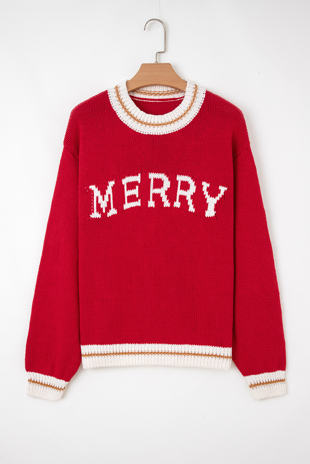 Fiery Red MERRY Color Block Edge Drop Shoulder Cozy Sweater view 14