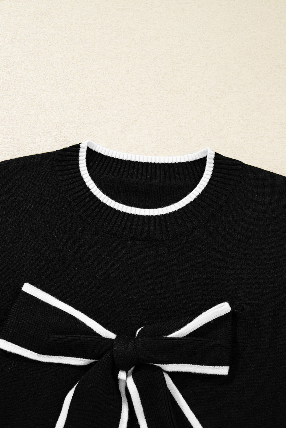 Black Contrast Trim Big Bow Accent Holiday Cropped Sweater view 13