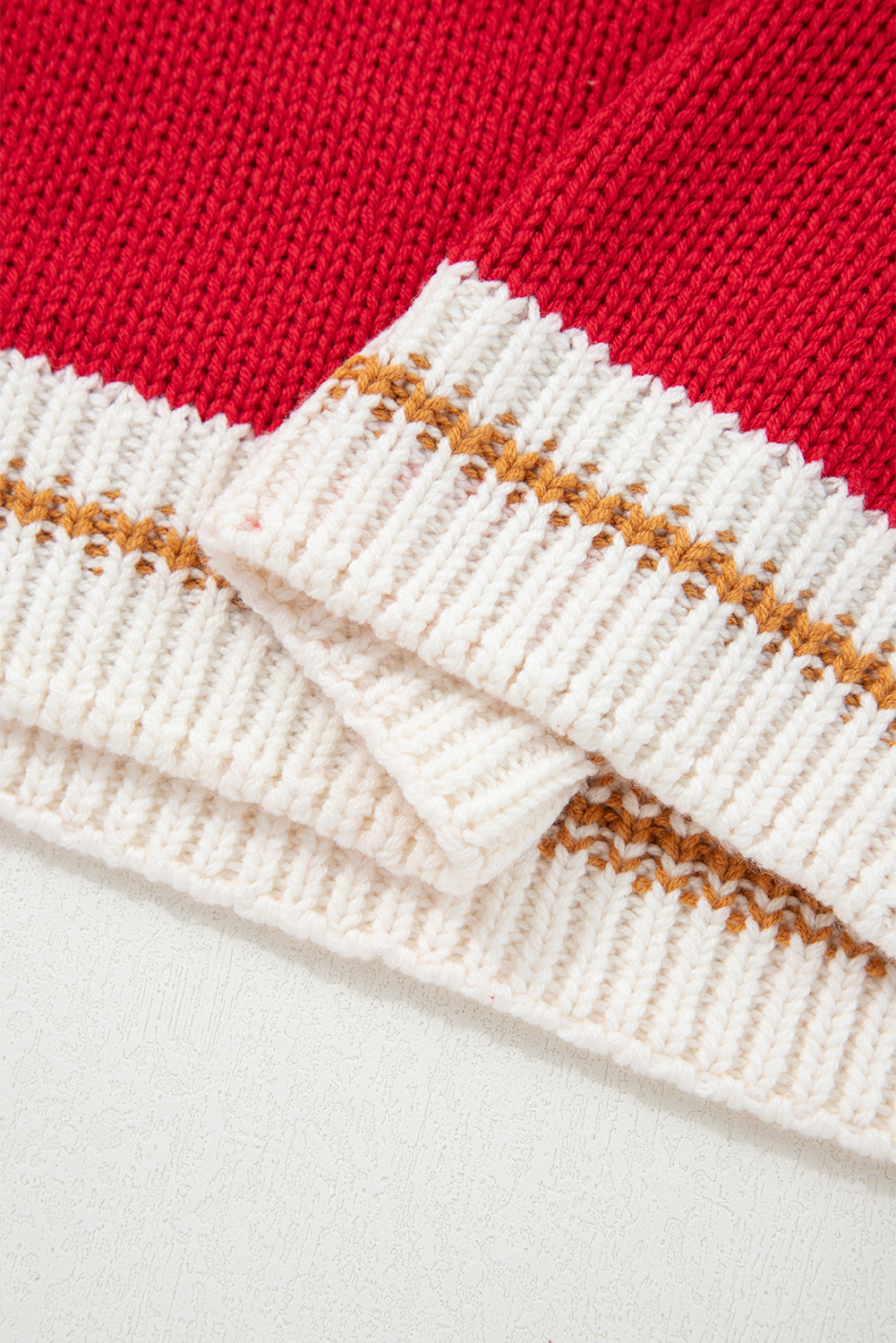Fiery Red MERRY Color Block Edge Drop Shoulder Cozy Sweater view 18