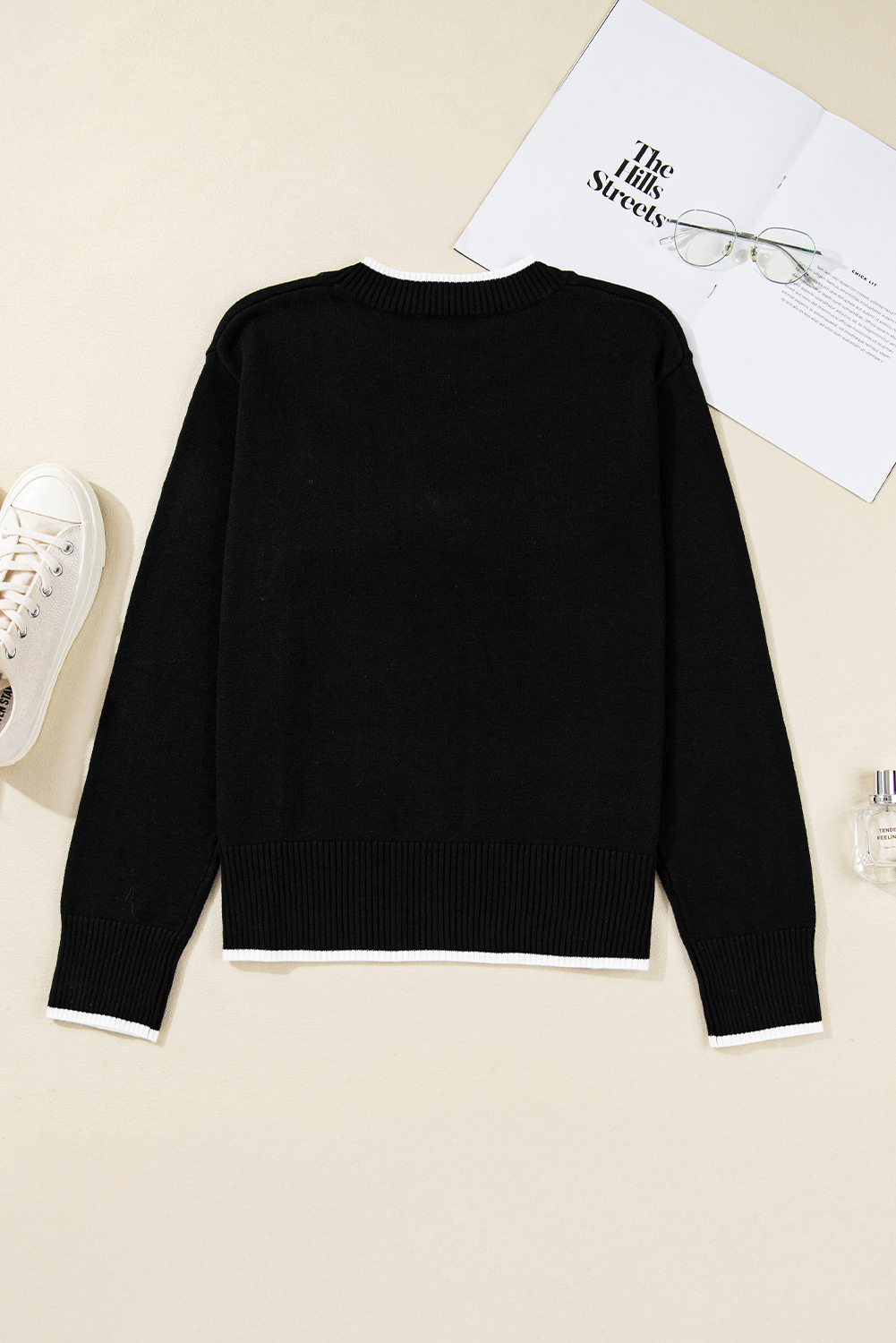 Black Contrast Trim Big Bow Accent Holiday Cropped Sweater view 12