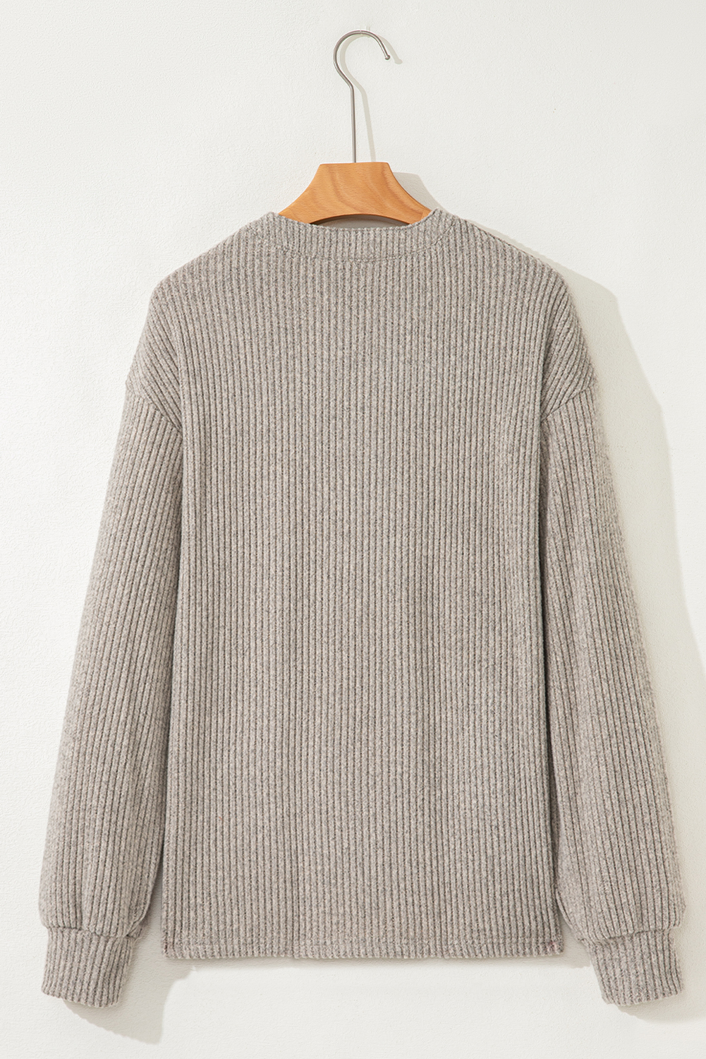 Simply Taupe Ribbed Texture Drop Shoulder Henley Knit Top view 5
