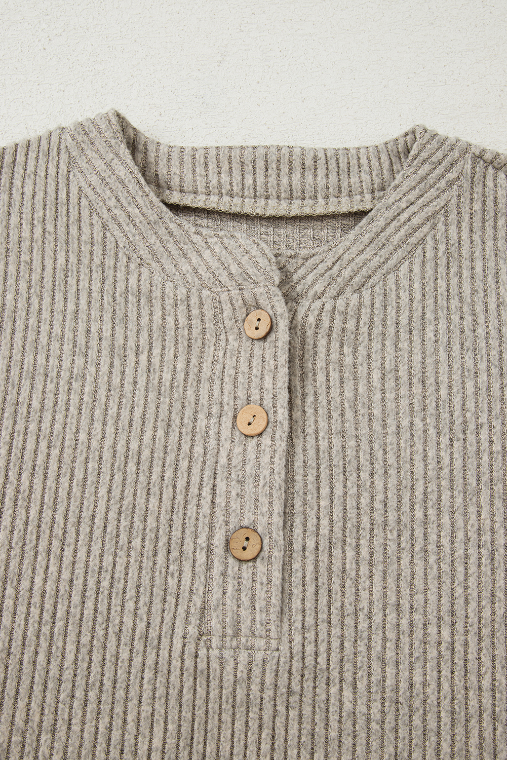 Simply Taupe Ribbed Texture Drop Shoulder Henley Knit Top view 6