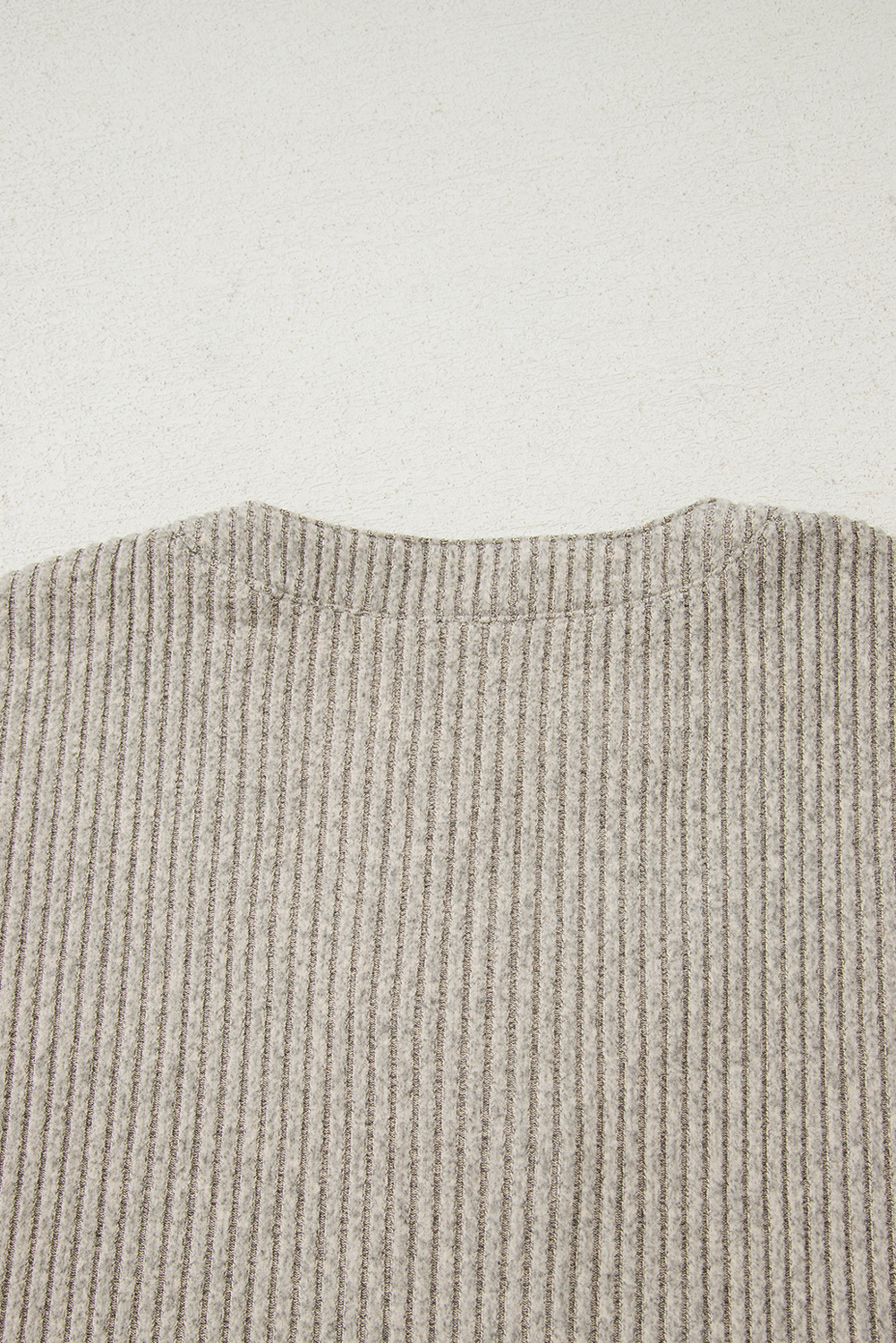 Simply Taupe Ribbed Texture Drop Shoulder Henley Knit Top view 7