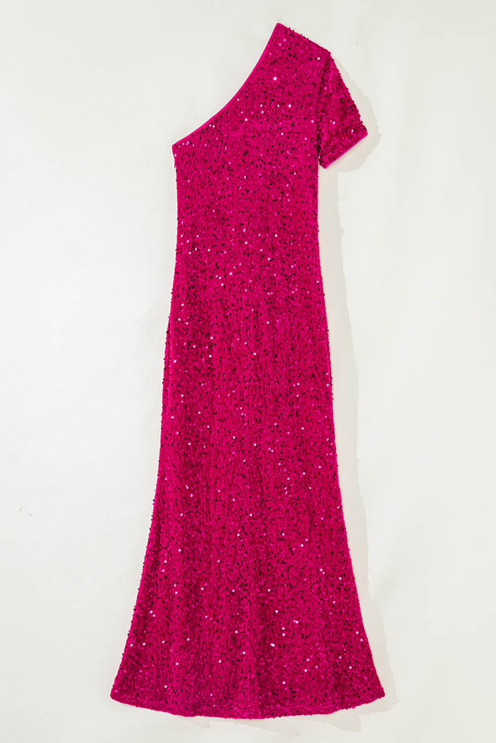 Pitaya Pink One Shoulder Thigh High Split Bodycon Sequin Gown view 14