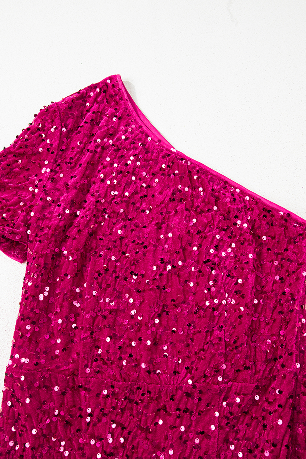 Pitaya Pink One Shoulder Thigh High Split Bodycon Sequin Gown view 21