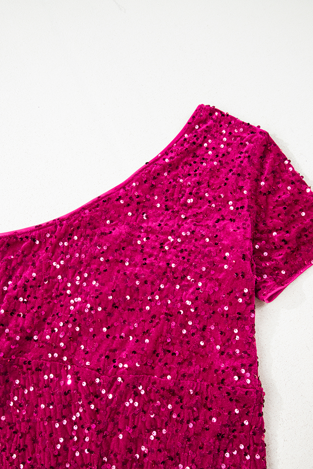 Pitaya Pink One Shoulder Thigh High Split Bodycon Sequin Gown view 18