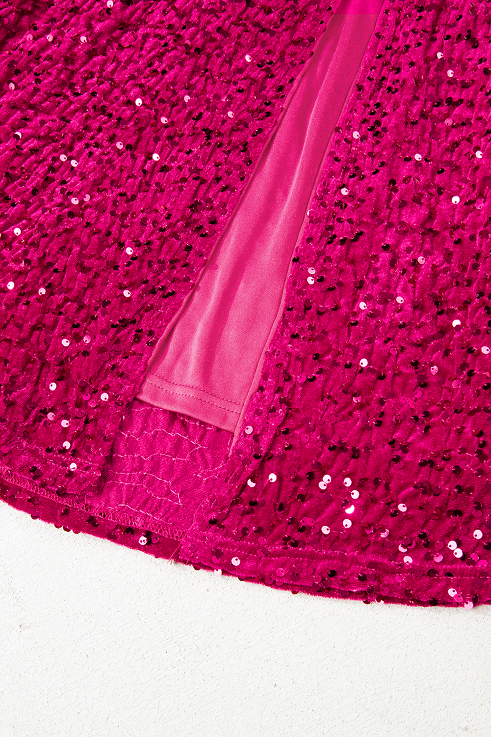 Pitaya Pink One Shoulder Thigh High Split Bodycon Sequin Gown view 19