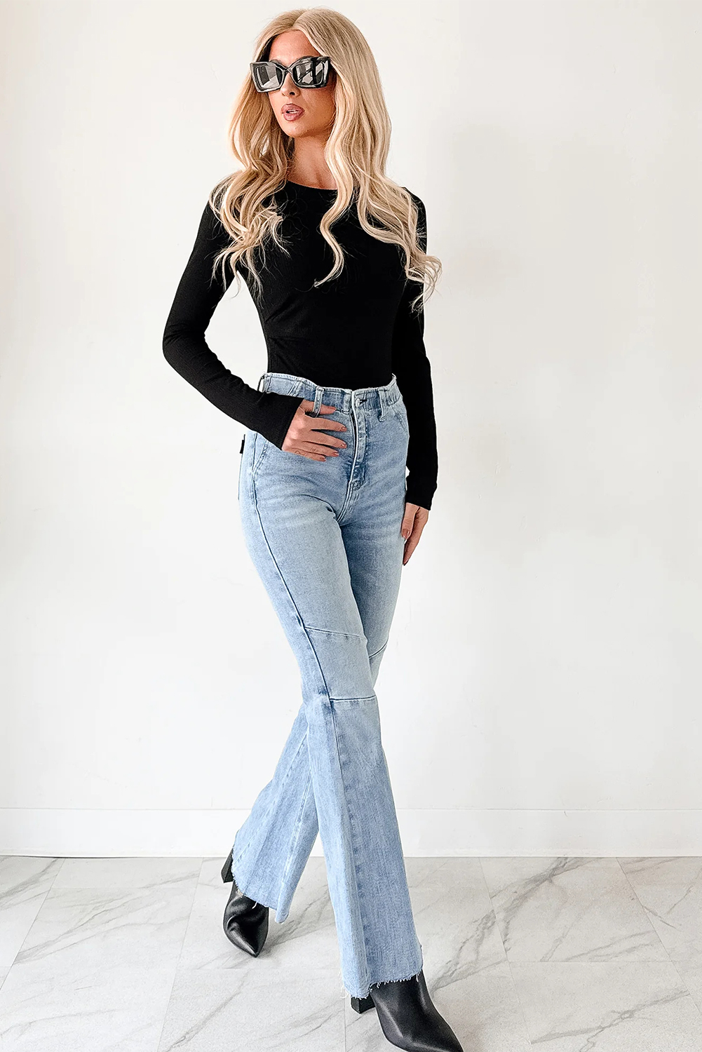 Dearlovers Black Ribbed Long Sleeve Crew Neck Solid Color Bodysuit view 10