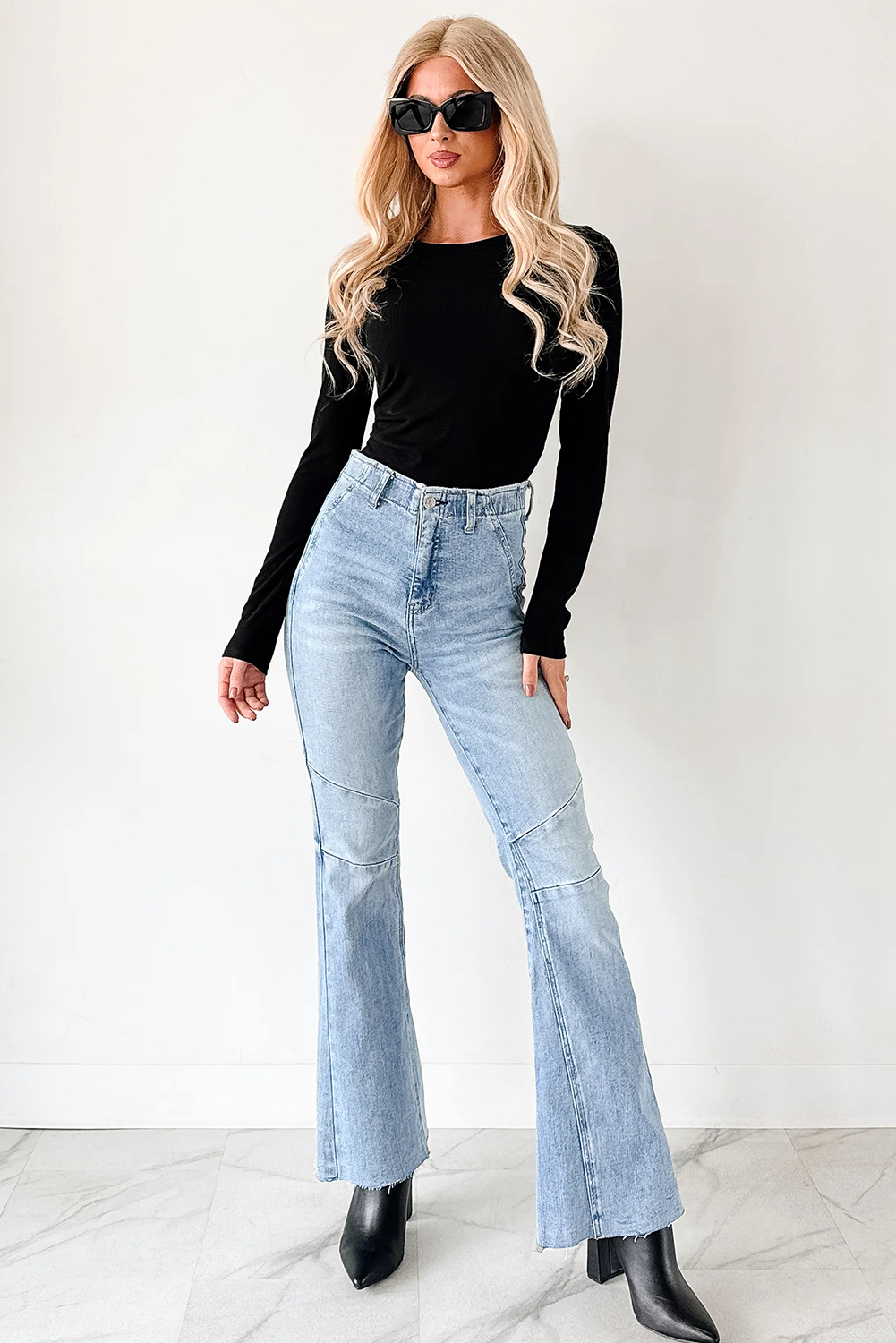 Dearlovers Black Ribbed Long Sleeve Crew Neck Solid Color Bodysuit view 9