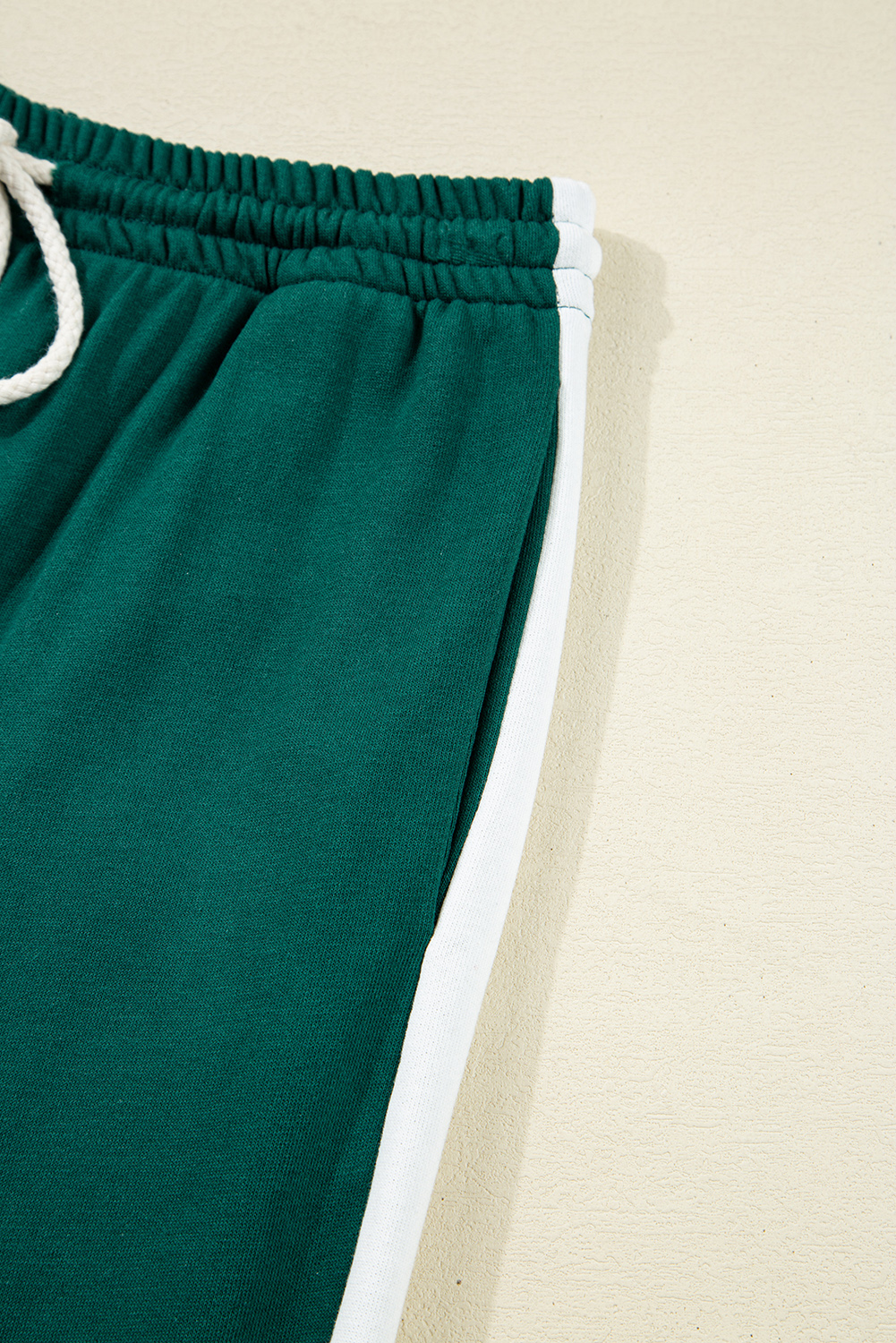 Sea Green Solid Color Pullover Top Varsity Stripe Detail Loose Drawstring Pants Set view 15