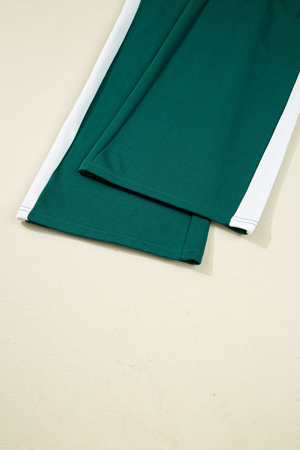 Sea Green Solid Color Pullover Top Varsity Stripe Detail Loose Drawstring Pants Set view 16