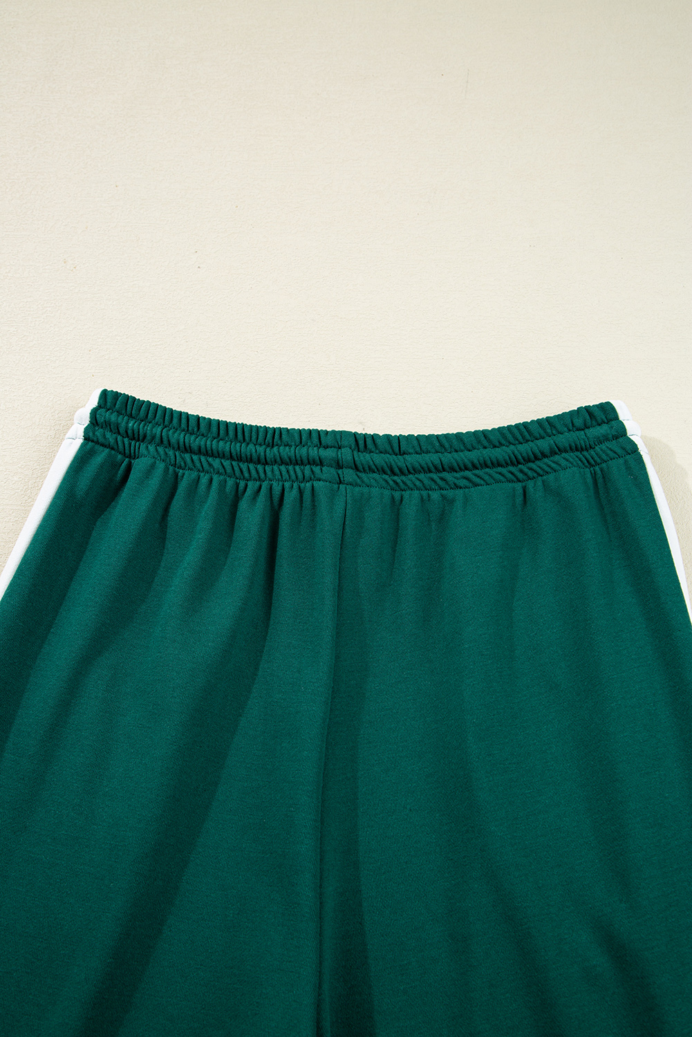Sea Green Solid Color Pullover Top Varsity Stripe Detail Loose Drawstring Pants Set view 17