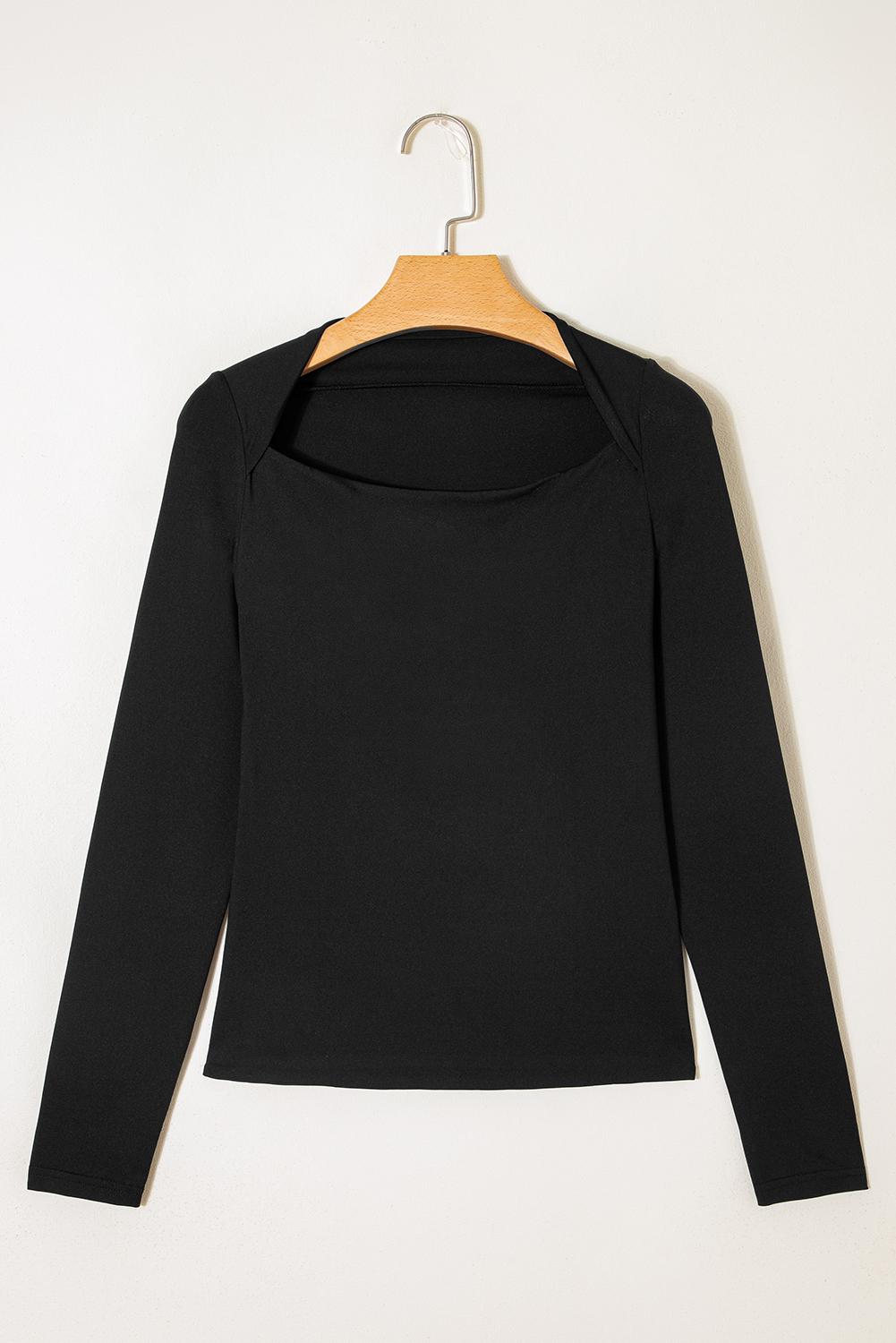 Black Crisscross Boat Neck Long Sleeve Slim Top view 6