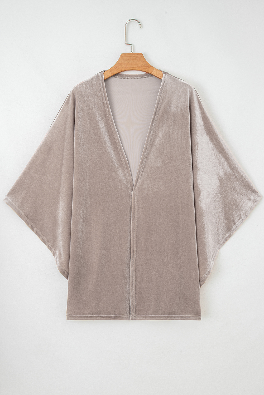 Smoke Gray 3/4 Sleeve Open Front Velvet Kimono view 5