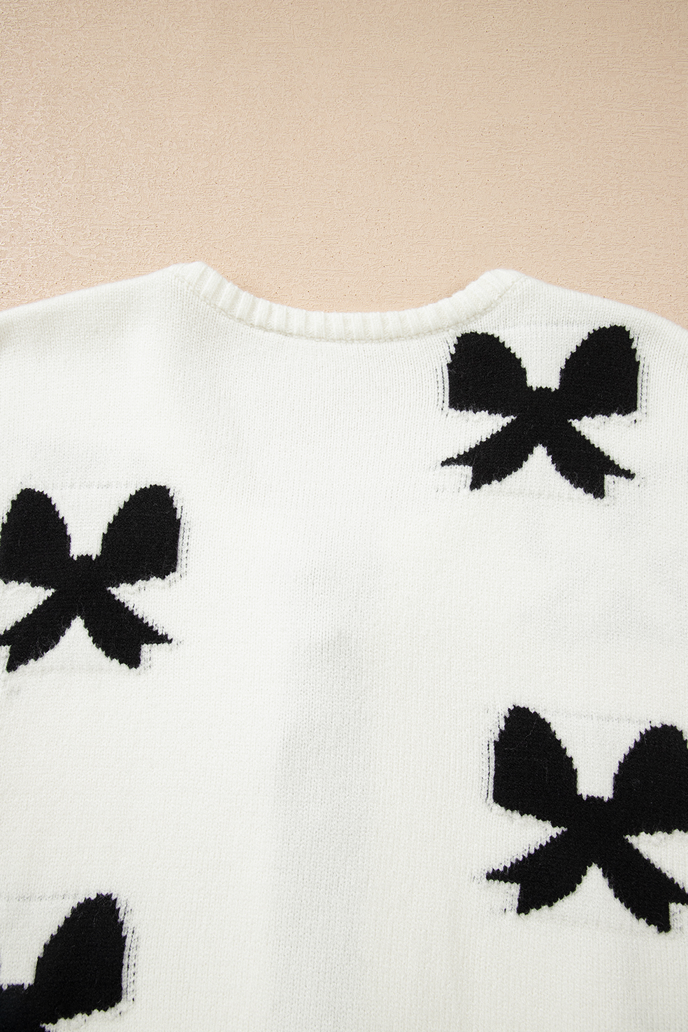 White Lace-up Bow Pattern Sweater Cardigan view 19