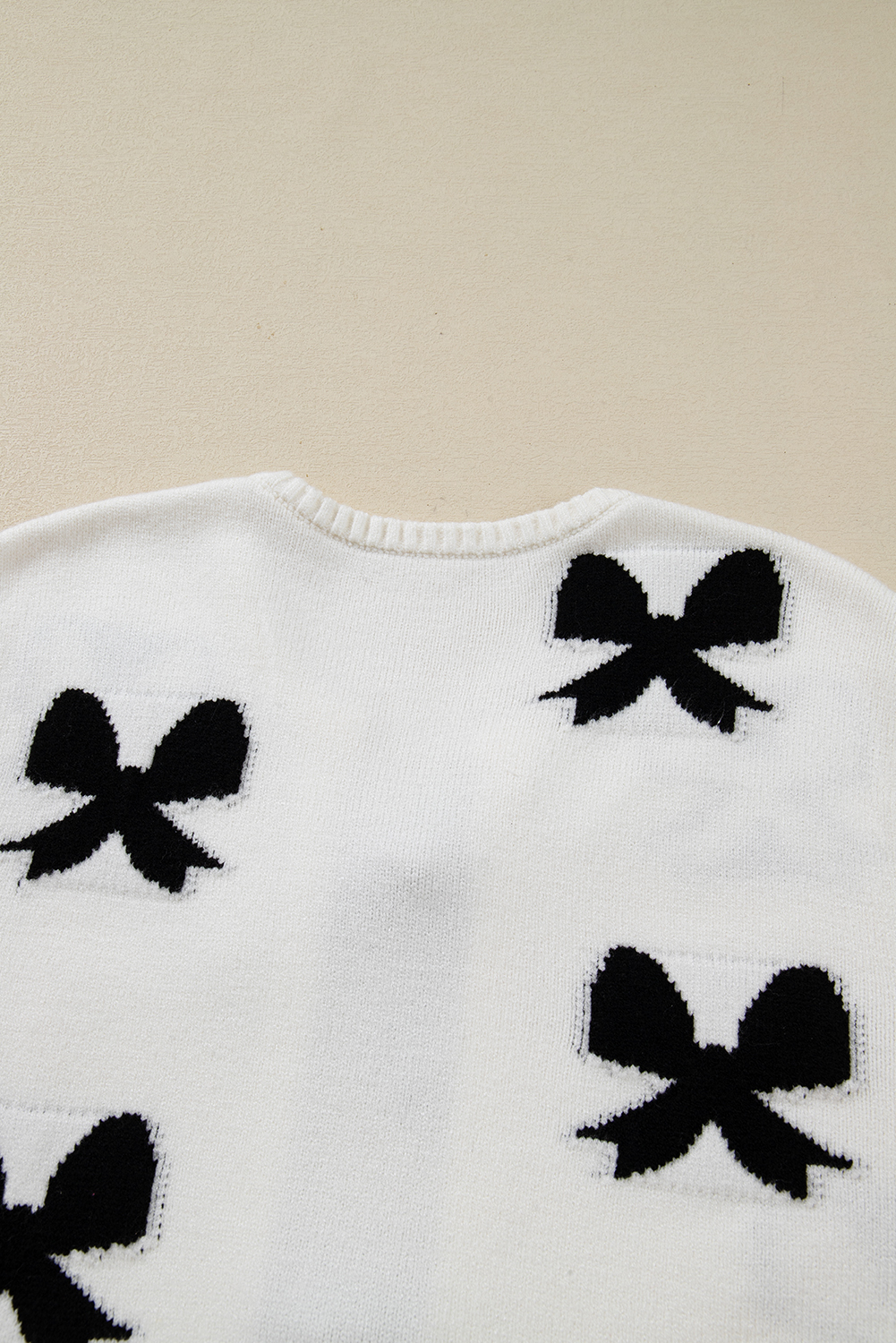 White Lace-up Bow Pattern Sweater Cardigan view 11