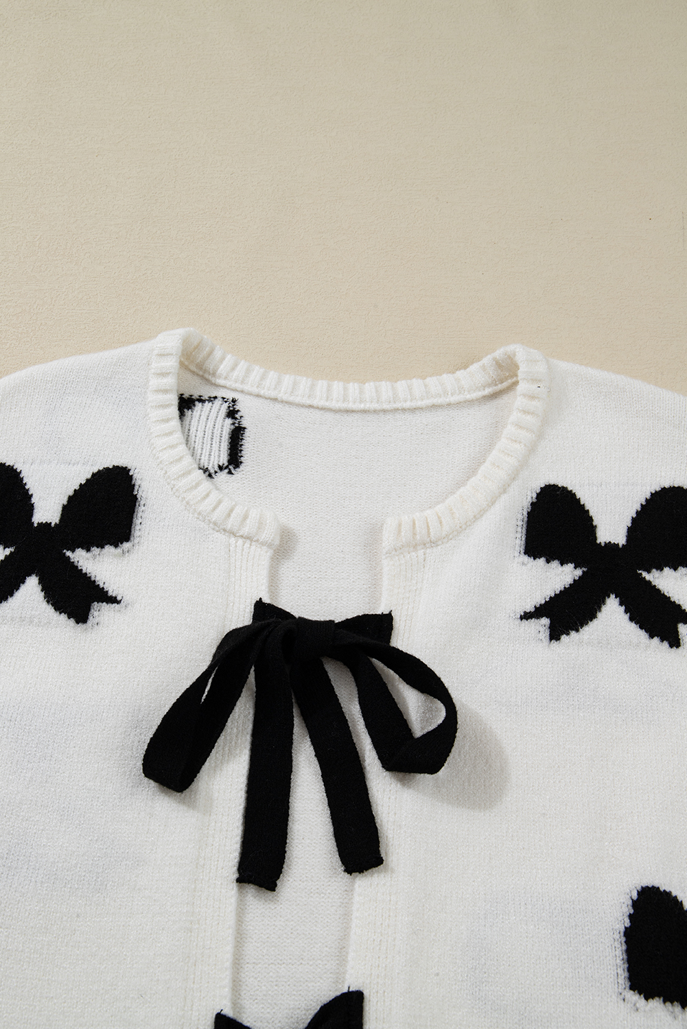 White Lace-up Bow Pattern Sweater Cardigan view 14