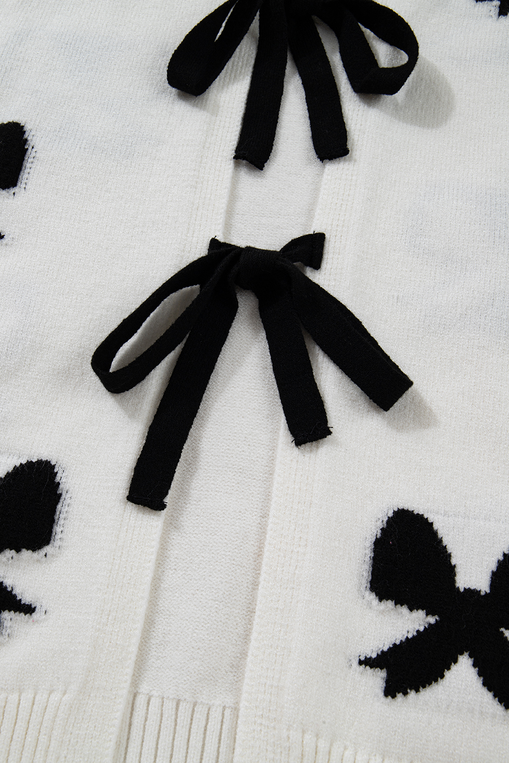 White Lace-up Bow Pattern Sweater Cardigan view 13