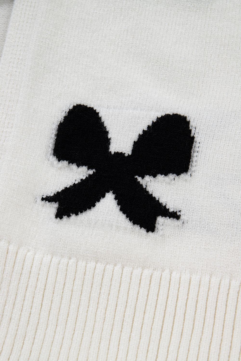 White Lace-up Bow Pattern Sweater Cardigan view 12