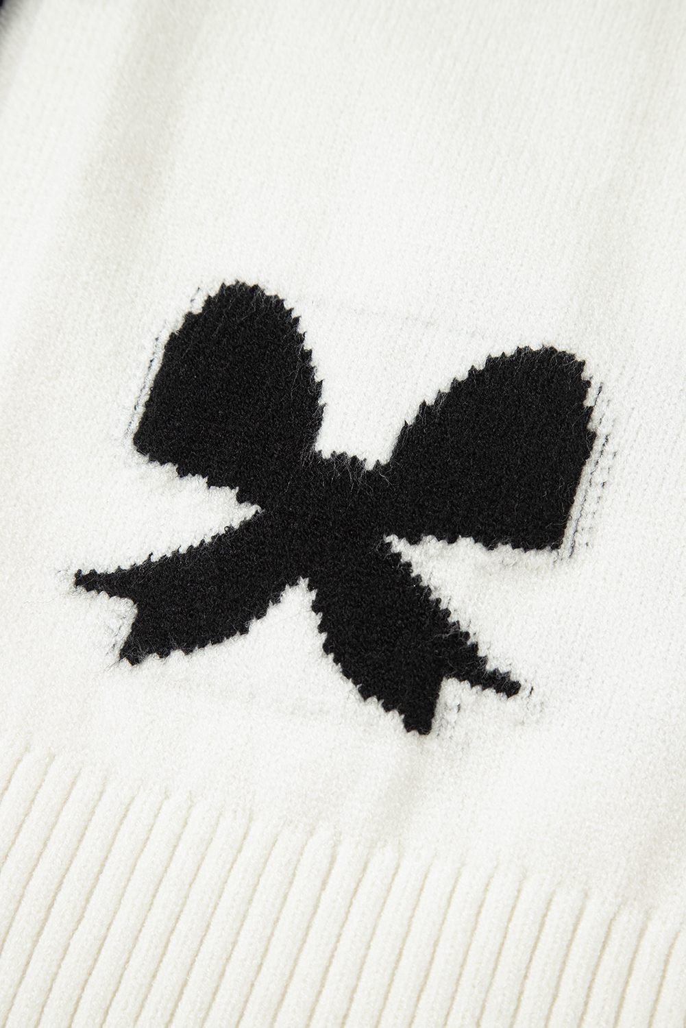 White Lace-up Bow Pattern Sweater Cardigan view 21