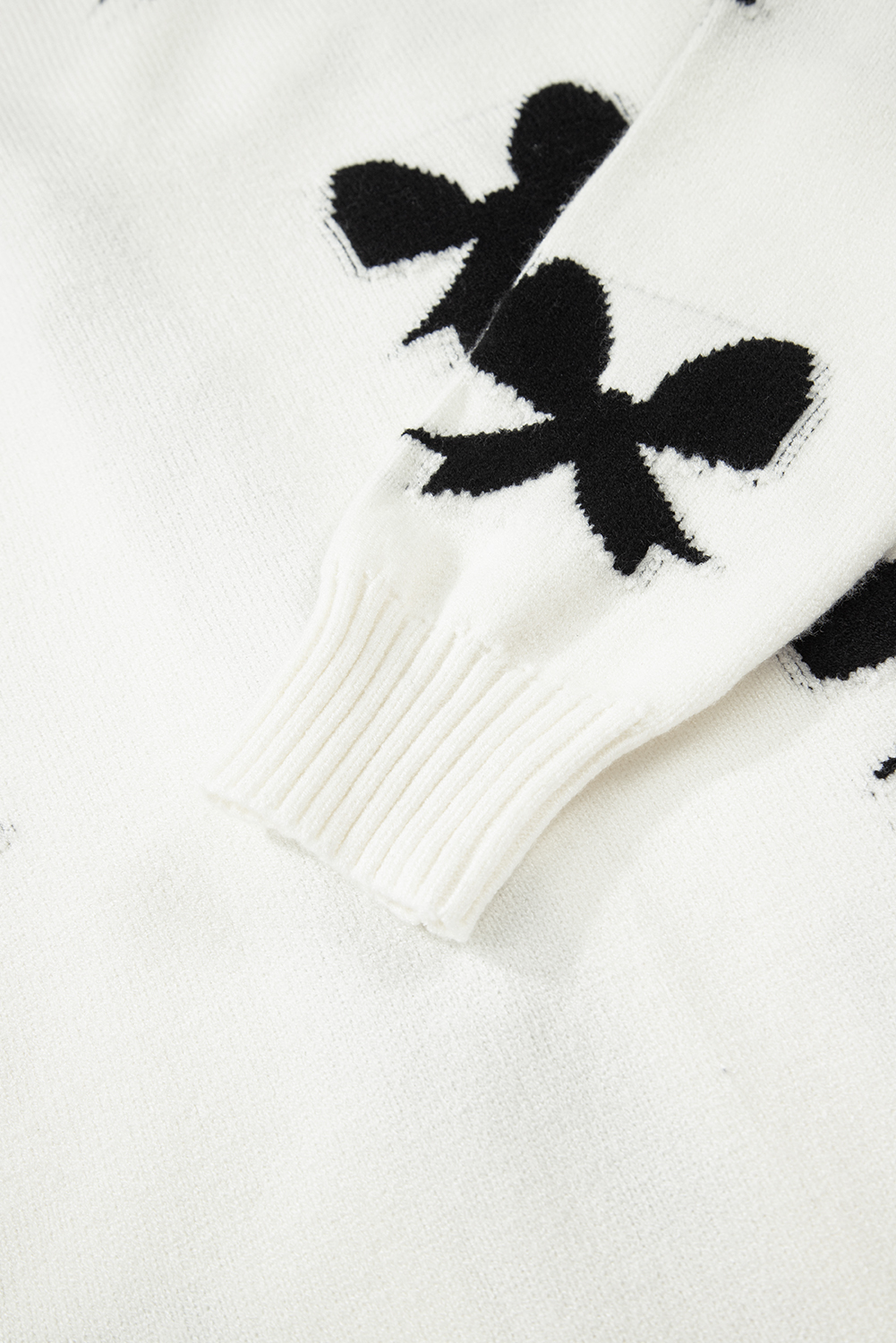 White Lace-up Bow Pattern Sweater Cardigan view 18