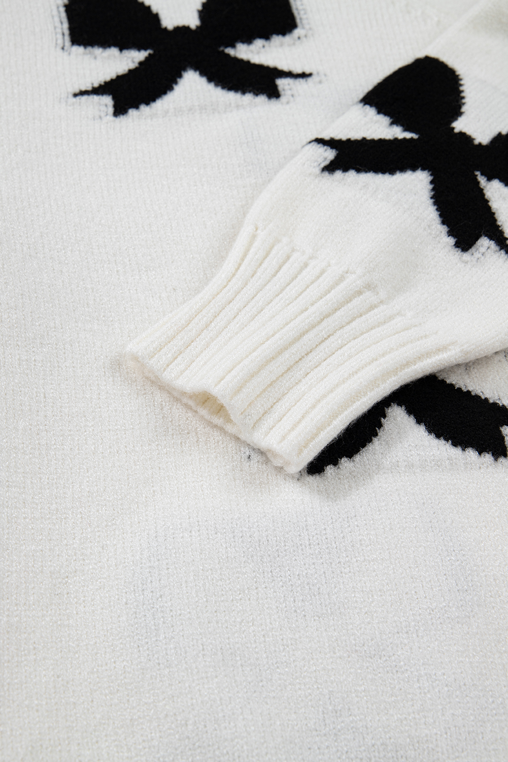 White Lace-up Bow Pattern Sweater Cardigan view 10